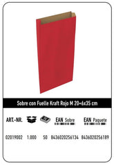 SOBRE KRAFT M 20+6X35 ROJO CAJA 192 UNIDADES | 192 UNIDADES | (ANDINA)